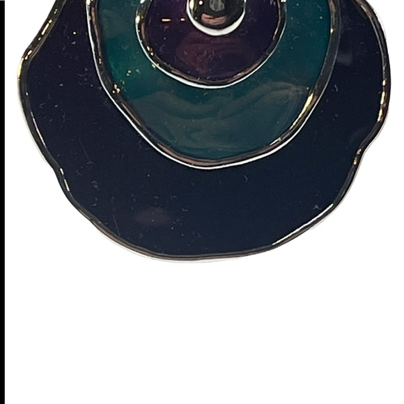 Vintage 1980s Silver finish Purple & teal abstract disk chunky necklace - Picture 4 of 12